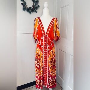 Farm Rio for Anthropologie Floral V-Neck Coverup Maxi Dress